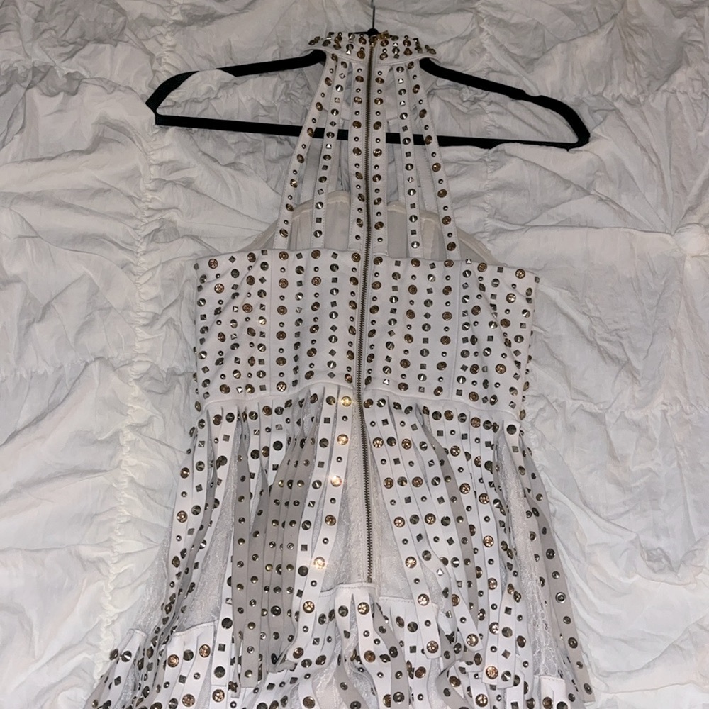 Lamb leather studded Fringe Lace Dresss - Picture 13 of 17